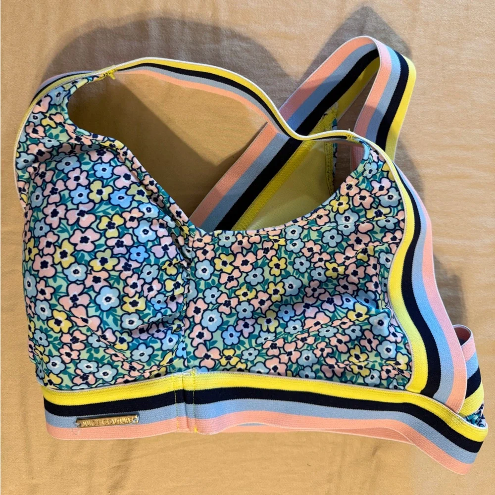 Juicy Couture Floral Bikini Top M‎ Striped Elastic Band
